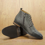 Averon – Men’s Vegan Leather zip up Boots – Cap Toe Lace-Up Ankle Dress Boots - Ashour Shoes