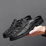 Neravo – Men’s Crocodile & Alligator pattern leather Mules. Backless Slip-On - Ashour Shoes