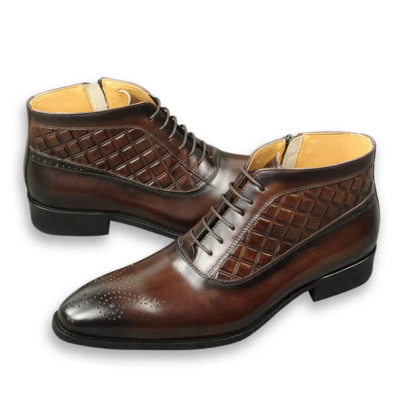 The chiaro 4 - Men's Two tone alligator print and plain leather boots (zipper) - Ashour Shoes