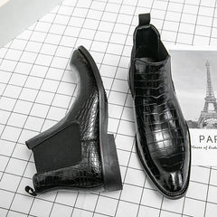 Bromley – Men’s Alligator-Print Leather Ankle Boots – Winter Dress Boots - Ashour Shoes
