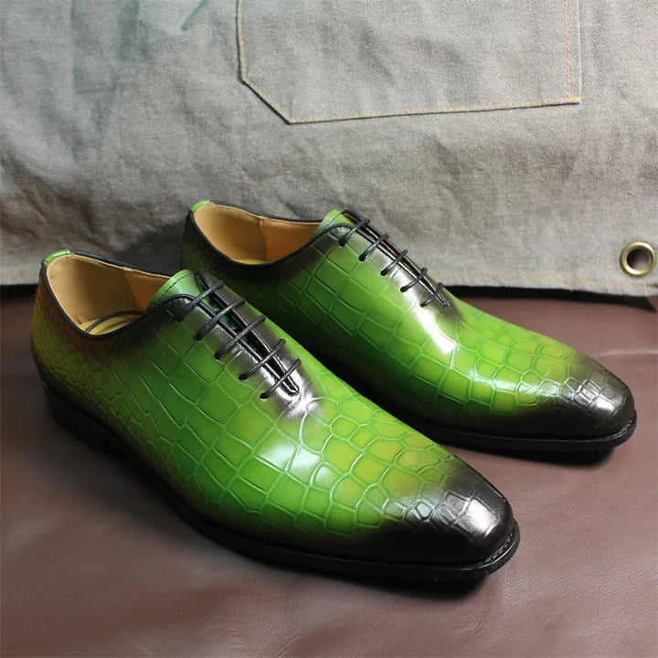 Verdeon – Men’s Crocodile-Embossed Green Dress Shoes Genuine Leather Oxford Shoes