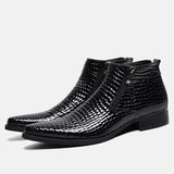 Stile - Men's Blue Crocodile Embossed Patent Leather Zipper Ankle Dress Boots - Ashour Shoes