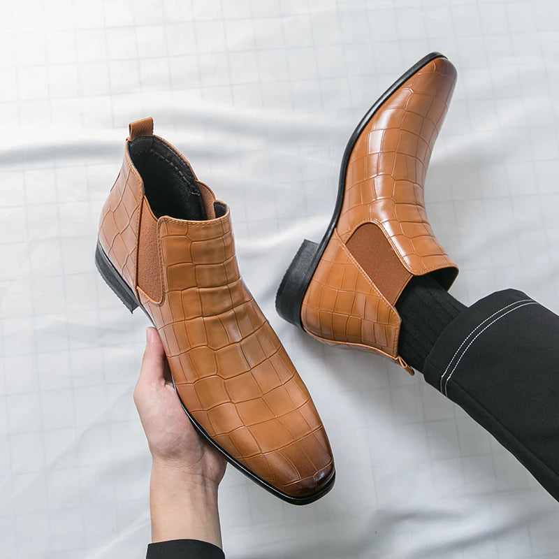 Lucente - Men's Elegant Croc-Embossed Chelsea Boots - Ashour Shoes
