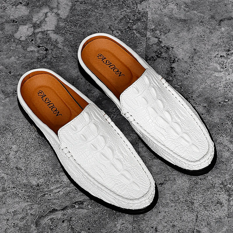 Neravo – Men’s Crocodile & Alligator pattern leather Mules. Backless Slip-On - Ashour Shoes