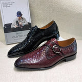 Serpente - Men's Elegant Burgundy Embossed Leather Monk Strap Dress Shoes - Ashour Shoes