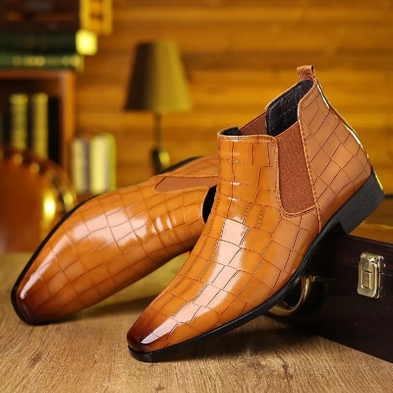Lucente - Men's Elegant Croc-Embossed Chelsea Boots - Ashour Shoes