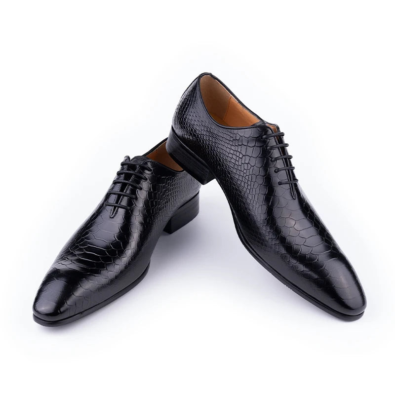 Caimano - Men's Cognac Embossed Leather Oxford Dress Shoes - Ashour Shoes