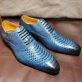 Distinto - Men's Luxury Blue Genuine Leather Snake Print Oxford Dress Shoes - Ashour Shoes