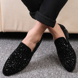 Sfarzo - Men's Black Crystal Embellished Slip-On Loafer Dress Shoes - Ashour Shoes