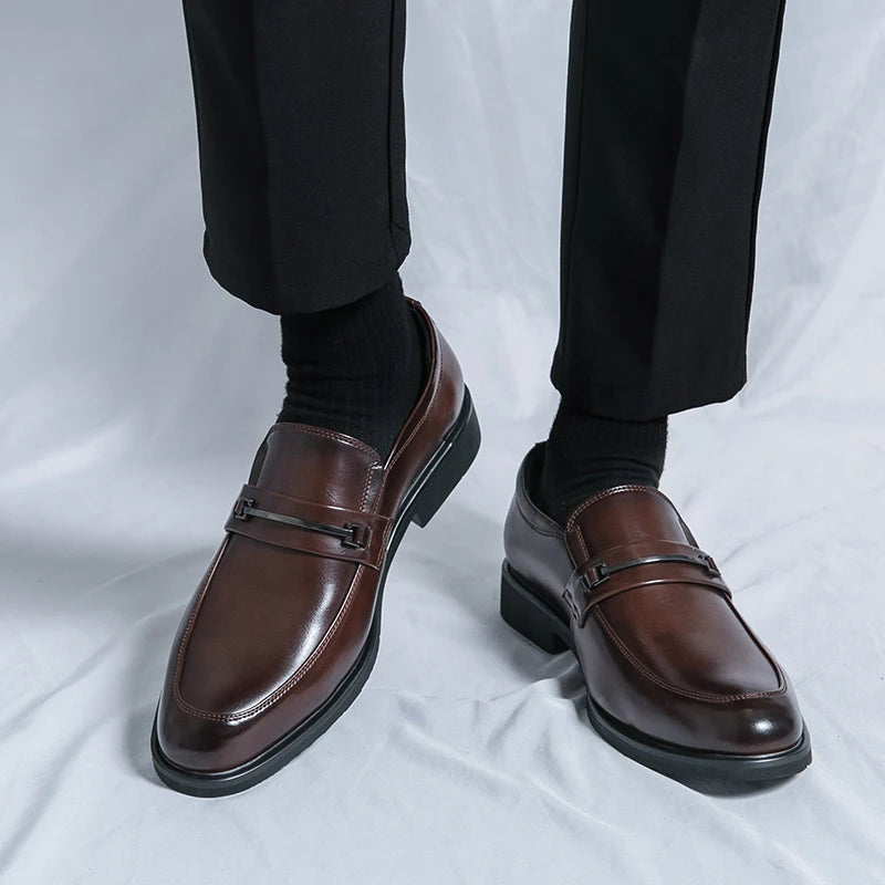 Stilista - Men's Elegant Split Leather Loafers with Metal Bar Detail - Ashour Shoes