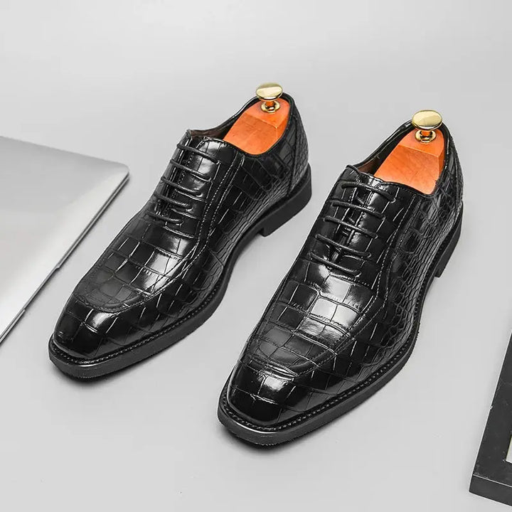 Caimano - Men's Glossy Alligator Embossed Square Toe Oxford Dress Shoes