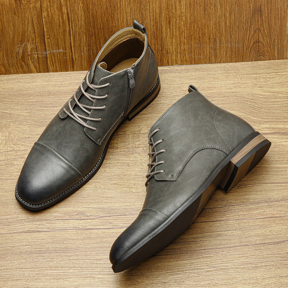 Averon – Men’s Vegan Leather zip up Boots – Cap Toe Lace-Up Ankle Dress Boots - Ashour Shoes