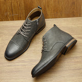 Averon – Men’s Vegan Leather zip up Boots – Cap Toe Lace-Up Ankle Dress Boots - Ashour Shoes