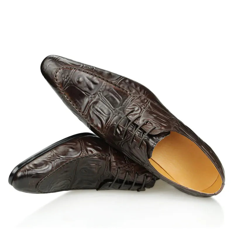 Lirona2 - Men’s Crocodile Embossed Leather derby Dress Shoes – Alligator Print