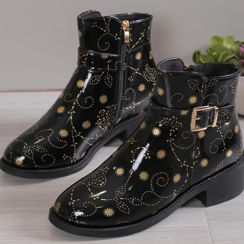 Rivet - Floral Pattern booties for women with a clasp - Ashour Shoes