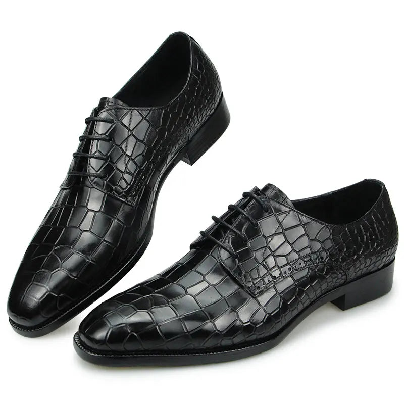 Ravion – Men’s Crocodile-Embossed  Leather Derby DRESS Shoes