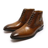 The Byaro - Men's Italian Leather Brogue Dress Boots - Ashour Shoes