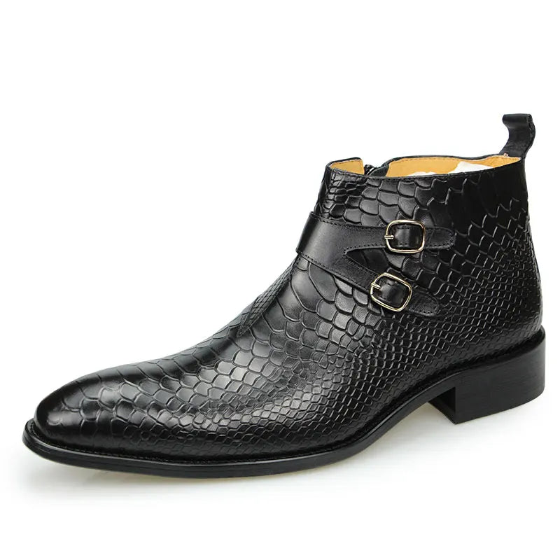 Afidani  - Alligator print strap on leather boots for men