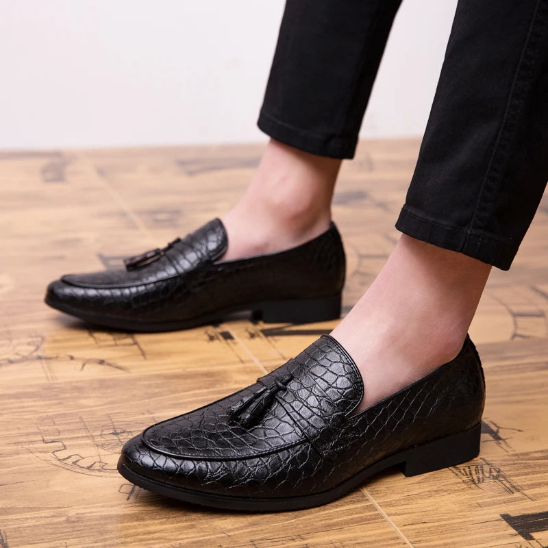 Brode - Crocodile pattern tassel loafers for men - Ashour Shoes