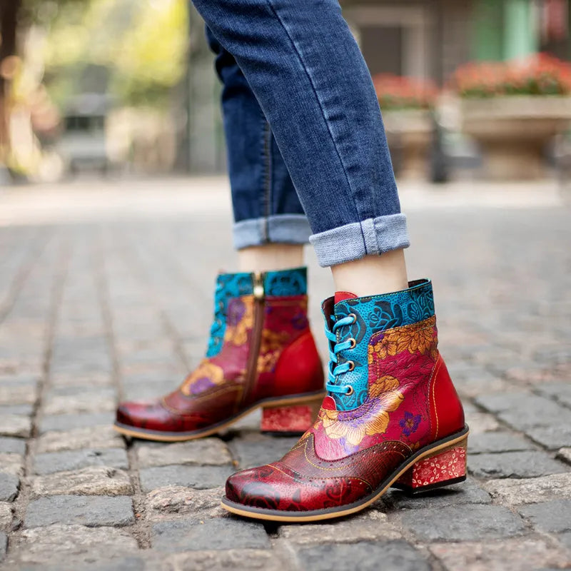 Konzoy2 - Retro Painted Clasp Leather Boots for Women - Ashour Shoes