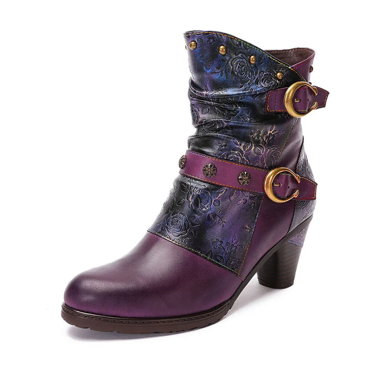 Armino - Retro Painted clasp leather boots for women - Ashour Shoes