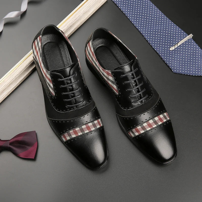 The Mash - Checkered Oxford Brogue Shoes with Patchwork tartan Fabric - Ashour Shoes