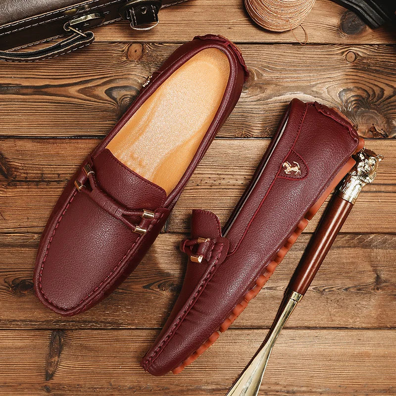 Rubino - Men's Stylish Wine Red PU Leather Driving Loafers - Ashour Shoes