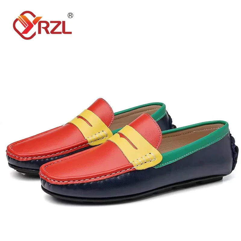 Stile - Men's Two-Tone Genuine Leather Driving Moccasins - Ashour Shoes