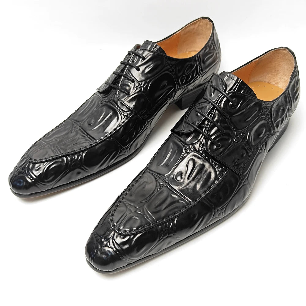 Lirona2 - Men’s Crocodile Embossed Leather derby Dress Shoes – Alligator Print