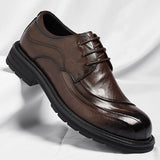 Stile - Men's Burnished Leather Lace-Up Oxford Dress Shoes with Chunky Sole - Ashour Shoes