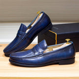 Sfarzo - Luxury Men's Leather Penny Loafers (Blue or Black) - Ashour Shoes