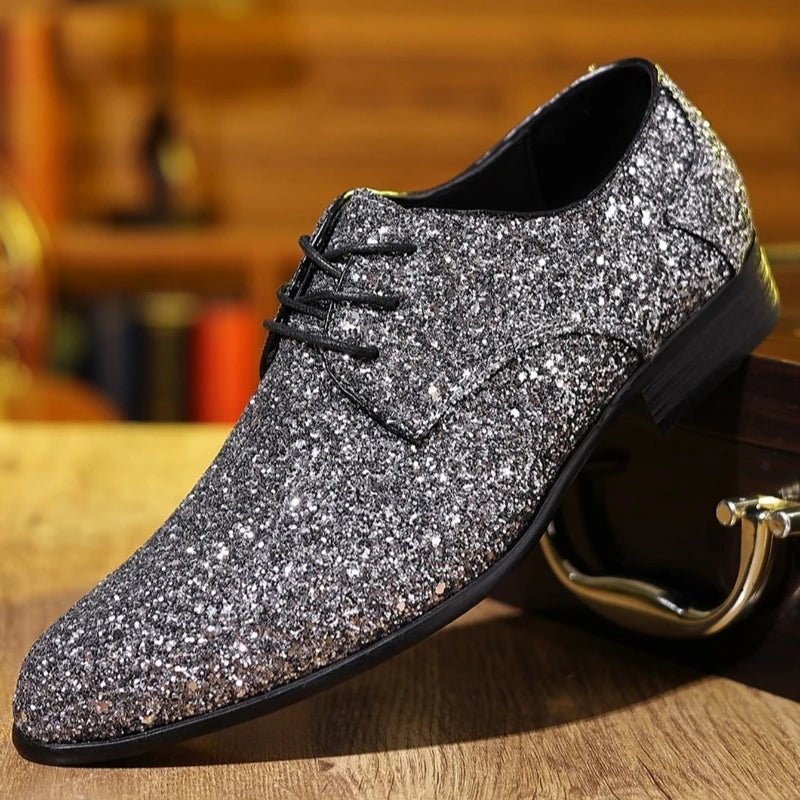 Scintillante - Men's Dazzling Gold Sequin Oxford Dress Shoes - Ashour Shoes