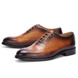 Maestro - Men's Elegant Burnished Leather Brogue Oxford Dress Shoes - Ashour Shoes