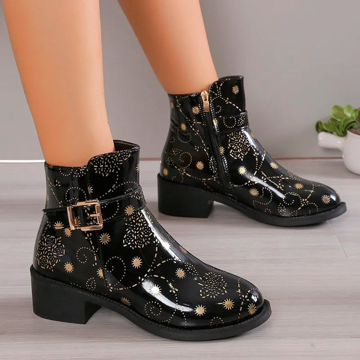 Rivet - Floral Pattern booties for women with a clasp - Ashour Shoes