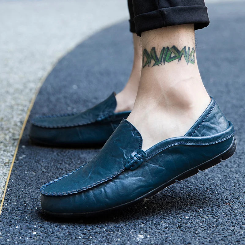 Comodo - Men's Dark Blue Leather Driving Loafers - Ashour Shoes