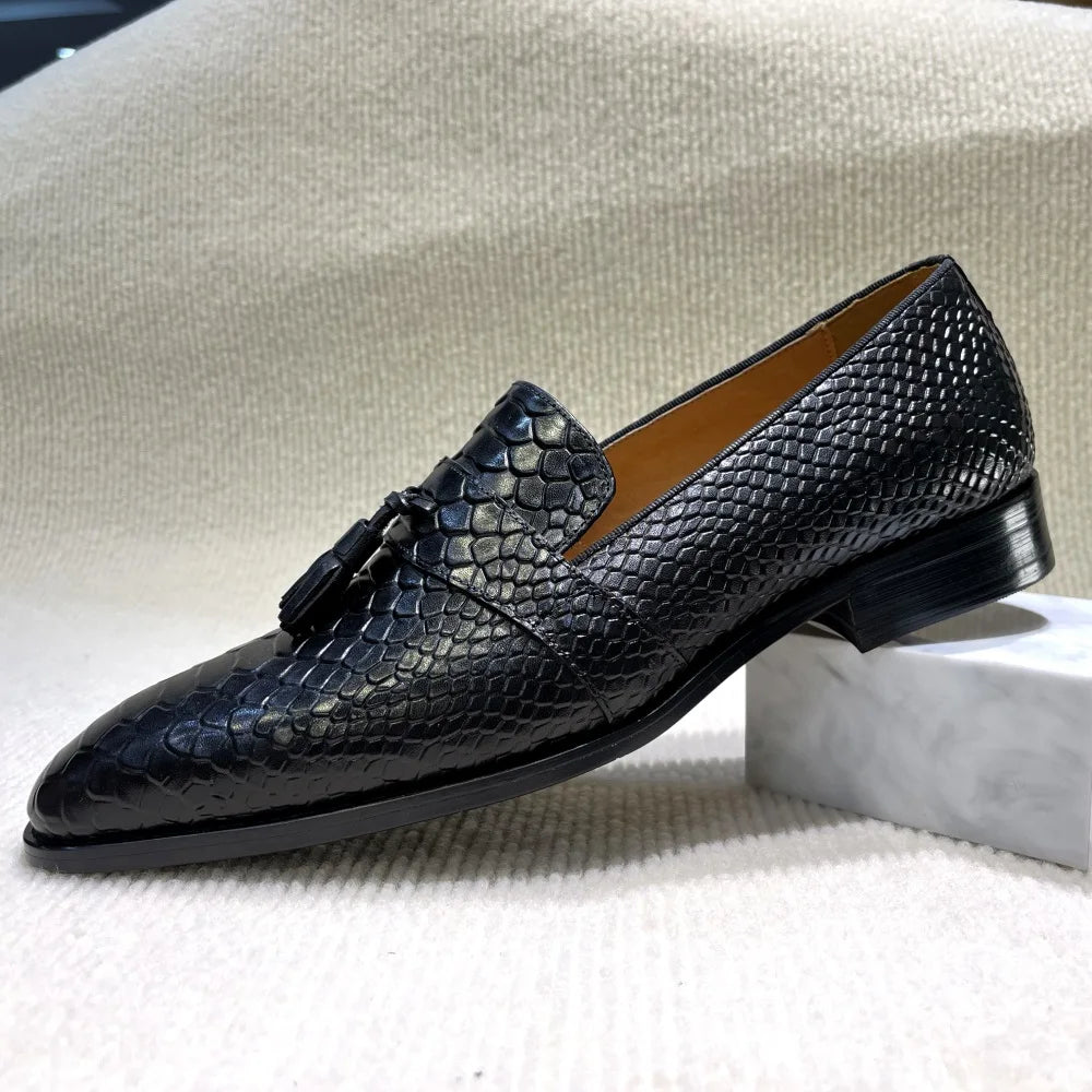 Virello2 – Men’s leather Snake/Python Print Slip-On loafers shoes - Ashour Shoes