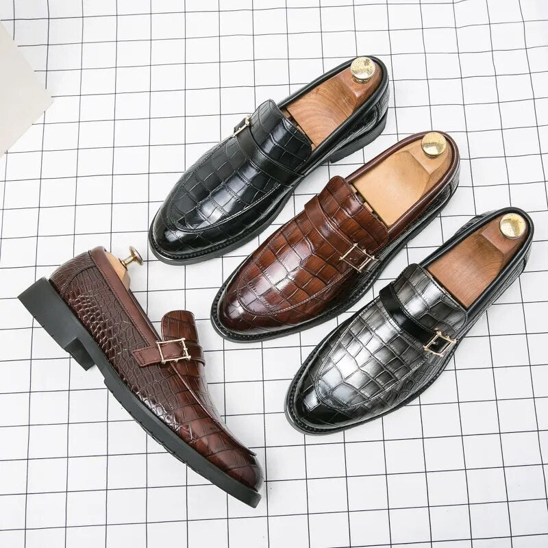 The Monzino - Men's Elegant Dress Shoes Monk-strap Loafers (Crocodile pattern) - Ashour Shoes