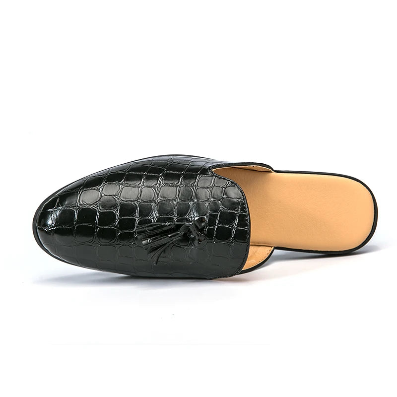 Momo A - Tassel patent leather mules for men/Stylish open back loafers - Ashour Shoes