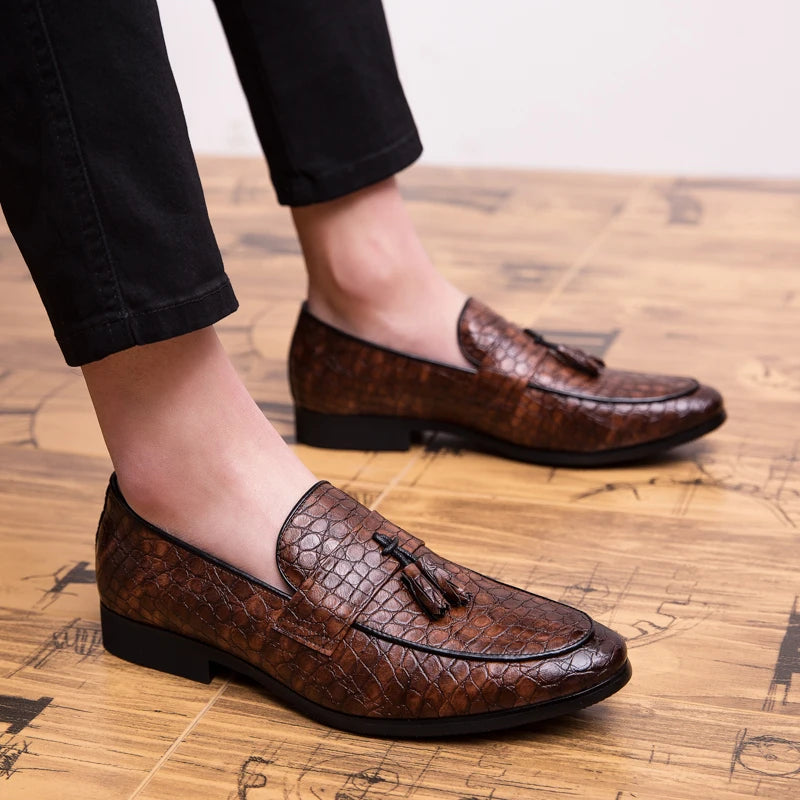 Brode - Crocodile pattern tassel loafers for men - Ashour Shoes