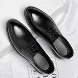 Ascenso - Men's 8 CM Height Increasing Black Split Leather Oxford Dress Shoes - Ashour Shoes