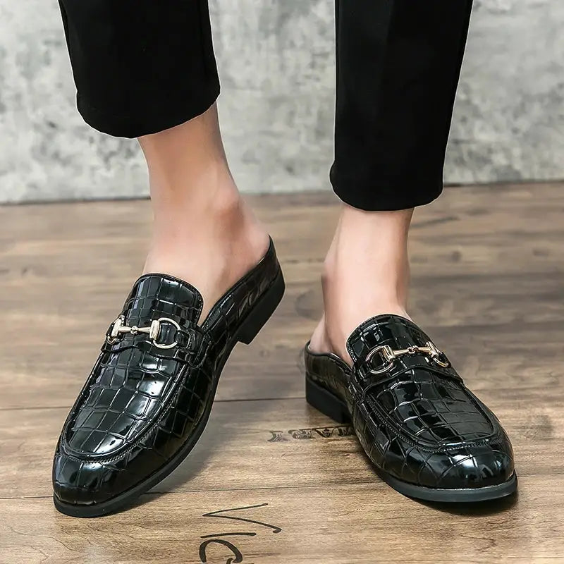 The Tamer 2 - Leather Men’s Mules/ backless loafers with an alligator print - Ashour Shoes