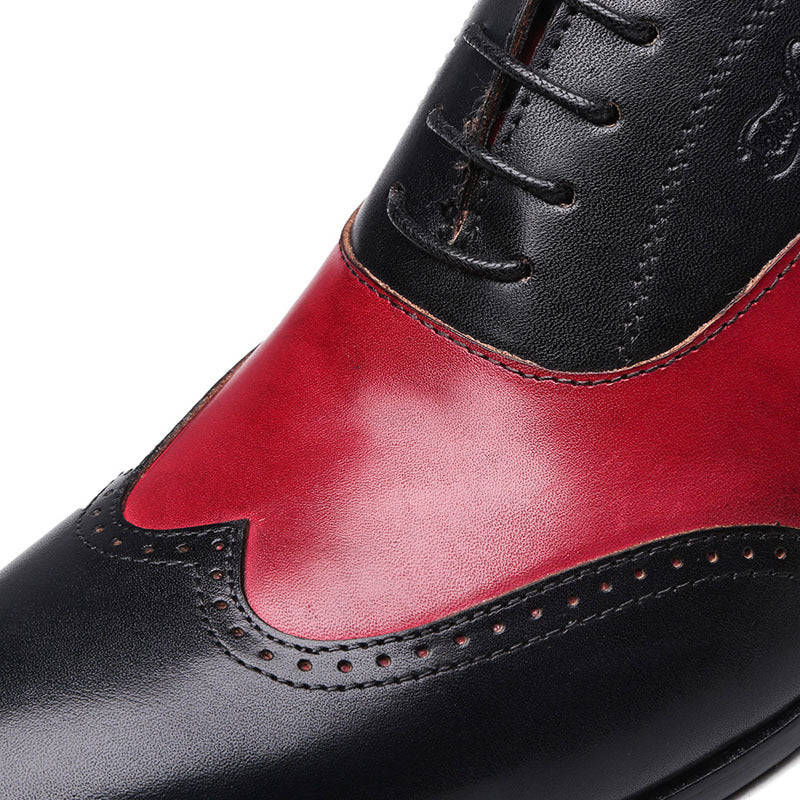 Fiamma - Men's Red & Black Two-Tone Leather Wingtip Oxford Dress Shoes - view 10 — view 9 of 9