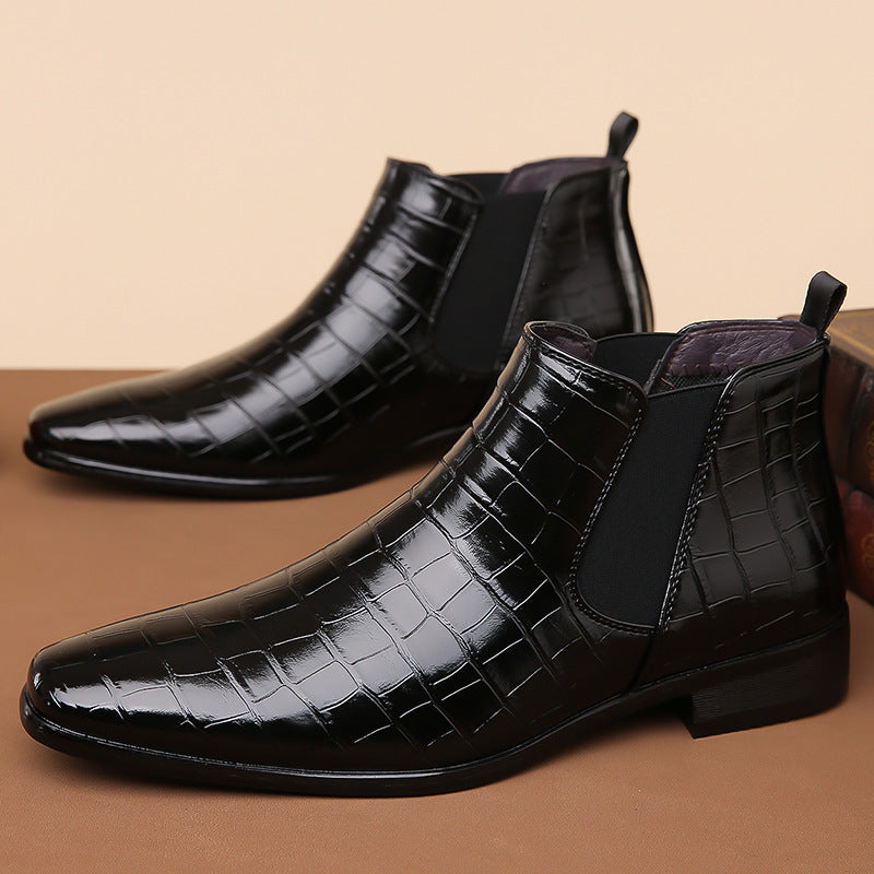 Rettile - Men's Crocodile Embossed Pointed Chelsea Boots - view 9 — view 9 of 12