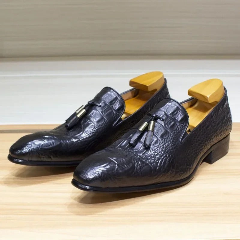 The Lasen - Luxurious Alligator Print Leather Tassel Loafers - Ashour Shoes