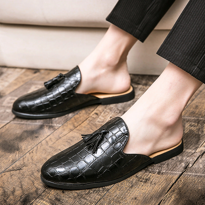Scaglia - Men's Crocodile Embossed Tassel Mules / Backless Loafers - view 2 — view 2 of 10