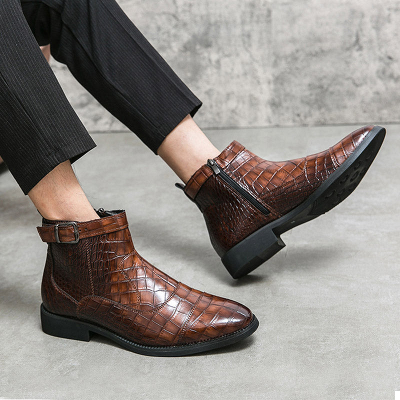 Drago - Men's Crocodile Embossed Buckle Zip Ankle Boots - view 5 — view 5 of 10