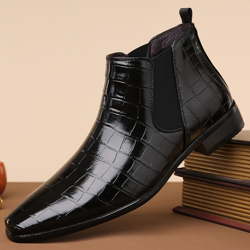 Rettile - Men's Crocodile Embossed Pointed Chelsea Boots — view 1 of 12