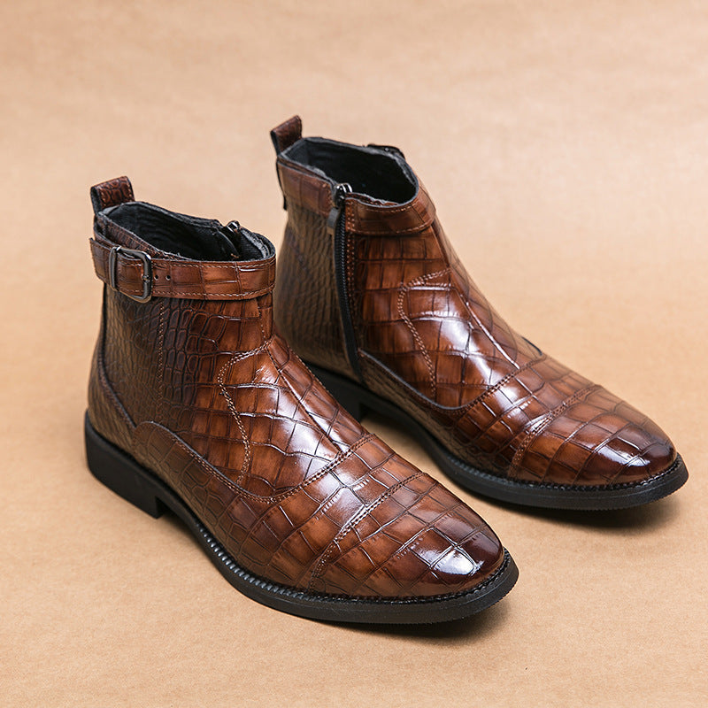 Drago - Men's Crocodile Embossed Buckle Zip Ankle Boots — view 1 of 10