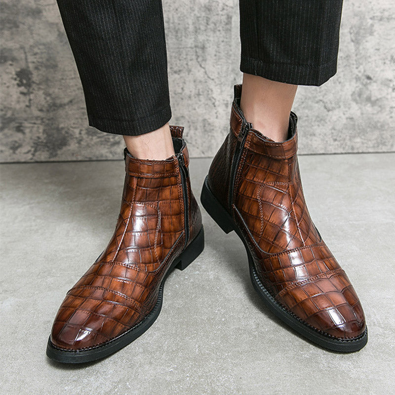 Drago - Men's Crocodile Embossed Buckle Zip Ankle Boots - view 6 — view 6 of 10