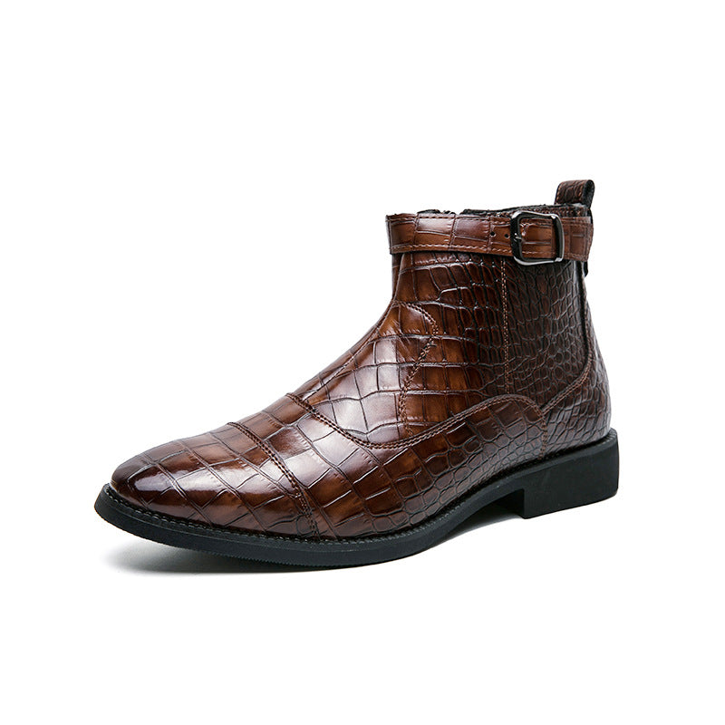 Drago - Men's Crocodile Embossed Buckle Zip Ankle Boots - view 10 — view 10 of 10